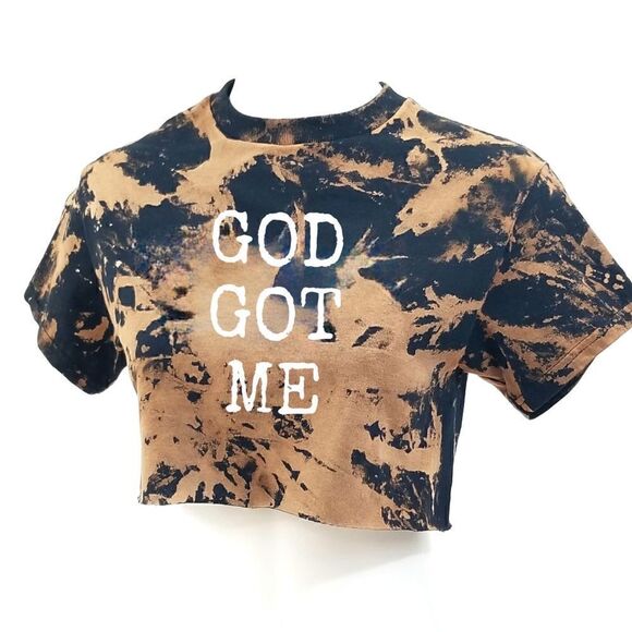 GOD GOT ME Acid Washed Distressed Cropped Crop Top Tee - rap rock punk christian - Picture 3 of 5